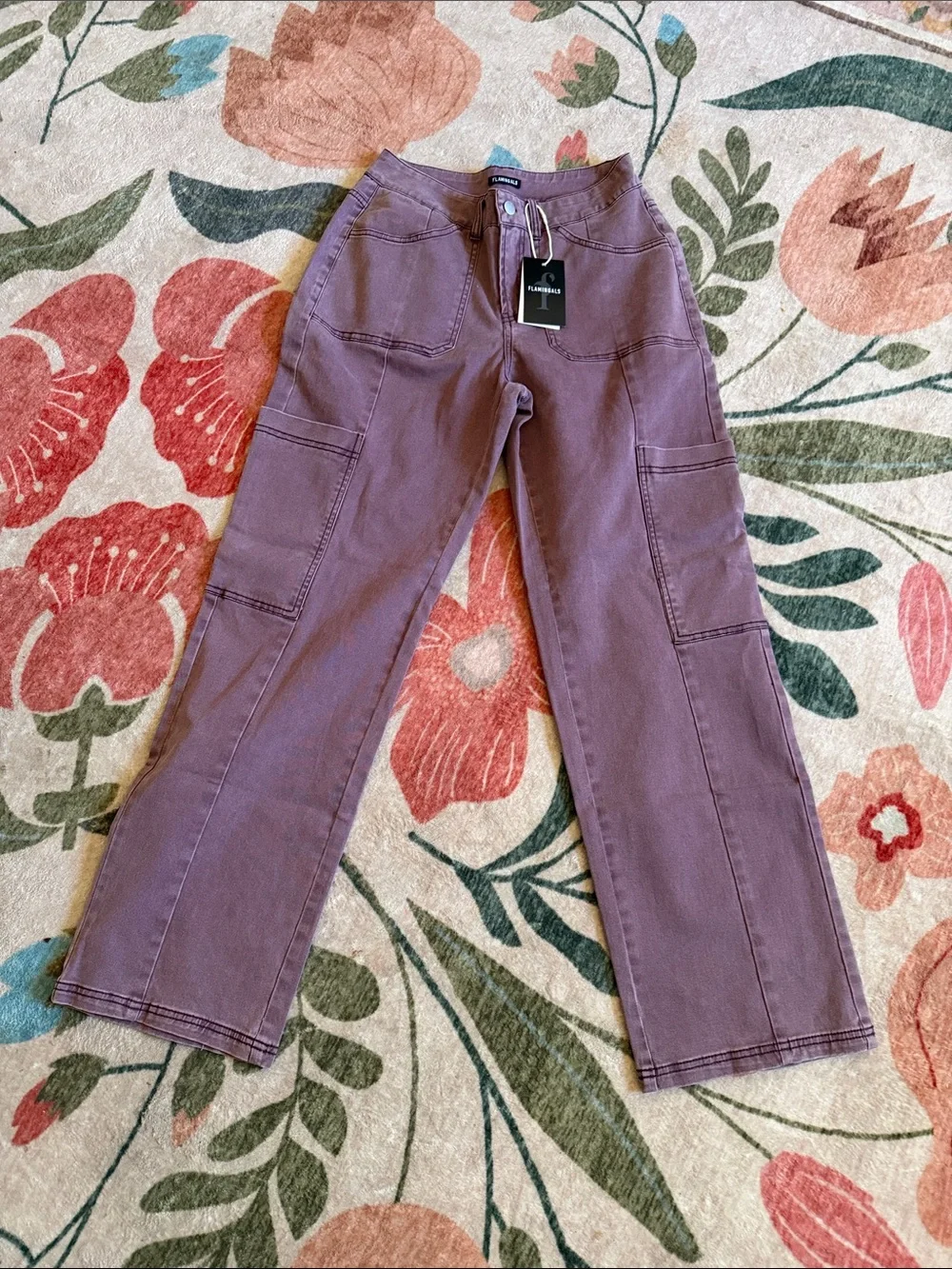 Flamingals Straight Leg Cargo Pants Purple NWT